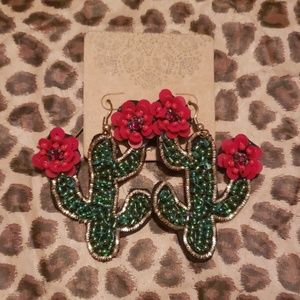 Beaded Sequin Cactus Blossom Earrings Southwestern